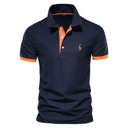 Polohemd | Halber Knopf | Kurzarm | Polo T-Shirt | Herrenhemd-Dunkelblau-Orange-XS-Chaps Herrenmode