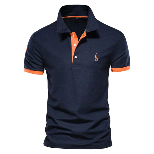 Polohemd | Halber Knopf | Kurzarm | Polo T-Shirt | Herrenhemd-Dunkelblau-Orange-XS-Chaps Herrenmode