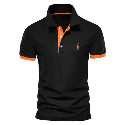 Polohemd | Halber Knopf | Kurzarm | Polo T-Shirt | Herrenhemd-Schwarz-Orange-XS-Chaps Herrenmode