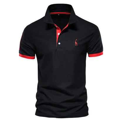 Polohemd | Halber Knopf | Kurzarm | Polo T-Shirt | Herrenhemd-Schwarz-Rot-XS-Chaps Herrenmode