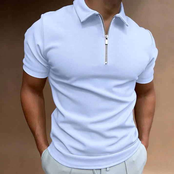 Polohemd | Halber Reißverschluss | Kurzärmelig | Polohemden | Herrenhemden-Hellblau-S-Chaps Herrenmode