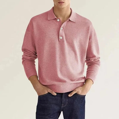 Polohemd | Halbgeknöpft | Normale Passform | Langarm-Polo | Polopullover-Rosa-S-Chaps Herrenmode