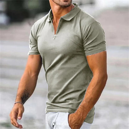 Polohemd - Kragen - Quarter Zip - Polo T-Shirt - Herrenbekleidung-Hellgrau-S-Chaps Herrenmode