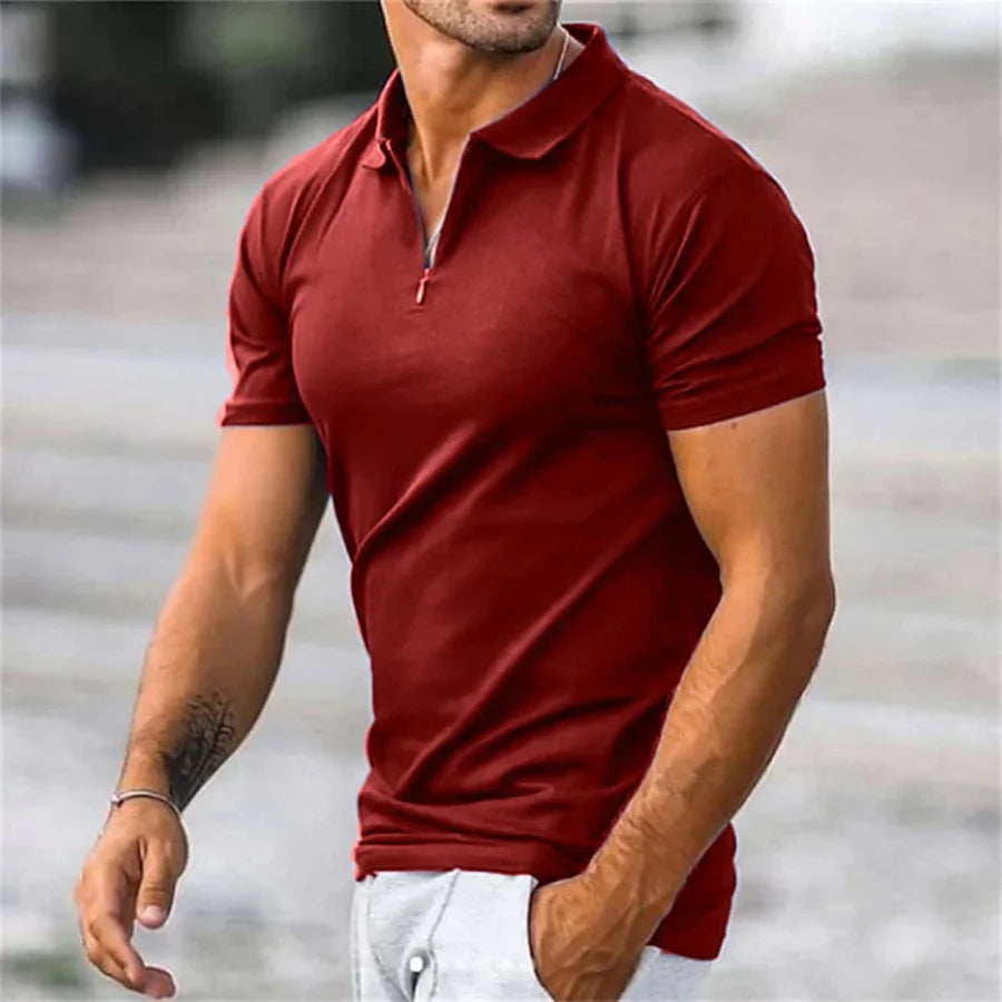 Polohemd - Kragen - Quarter Zip - Polo T-Shirt - Herrenbekleidung-Rot-S-Chaps Herrenmode