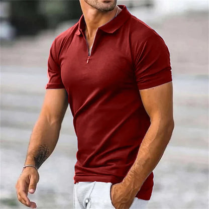 Polohemd - Kragen - Quarter Zip - Polo T-Shirt - Herrenbekleidung-Rot-S-Chaps Herrenmode