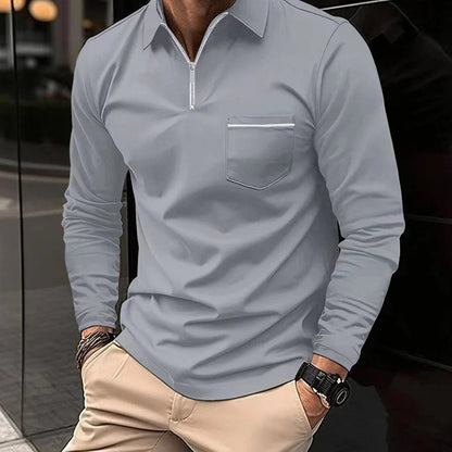 Polohemd | Kurzarm | Brusttasche | Langarm-Polo | Herrenhemden-Grau-S-Chaps Herrenmode