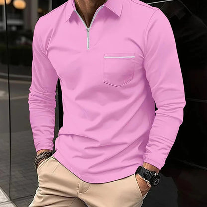 Polohemd | Kurzarm | Brusttasche | Langarm-Polo | Herrenhemden-Rosa-S-Chaps Herrenmode