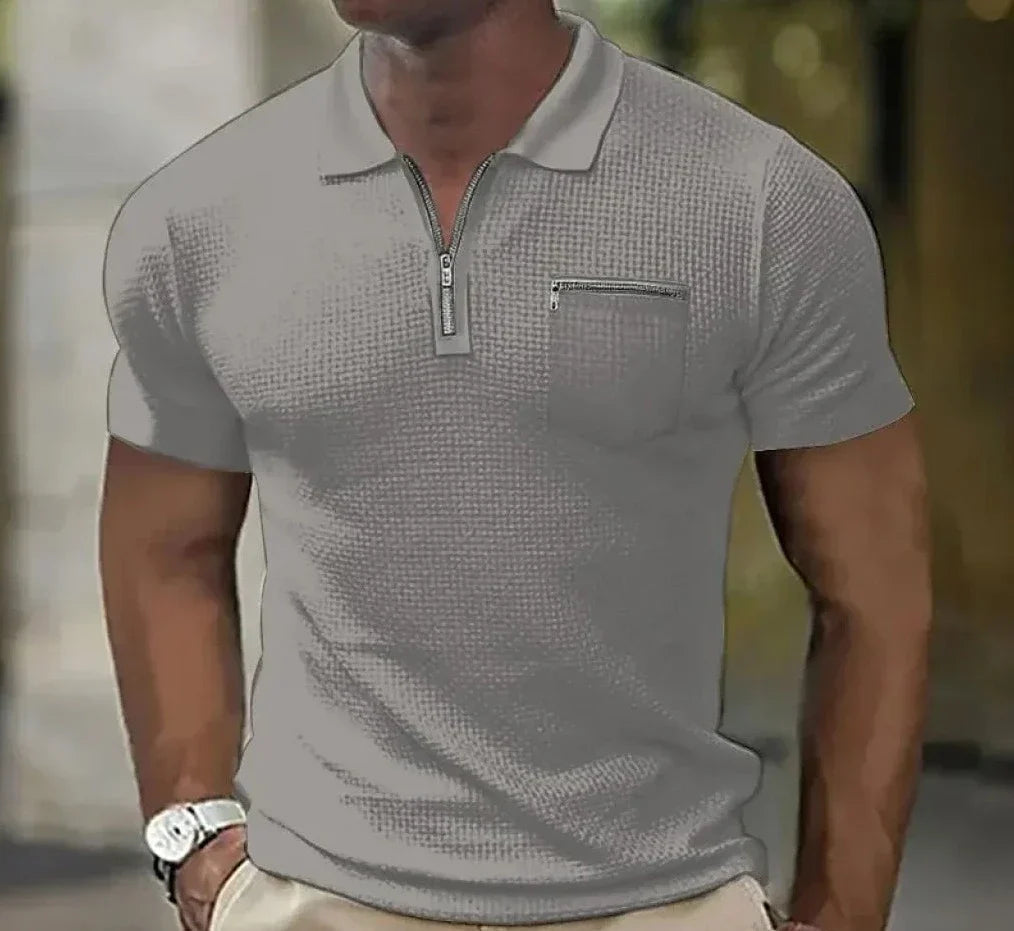 Polohemd | Kurzarm | Umlegekragen | Polohemd mit halbem Reißverschluss | Herrenhemd-Grau-S-Chaps Herrenmode