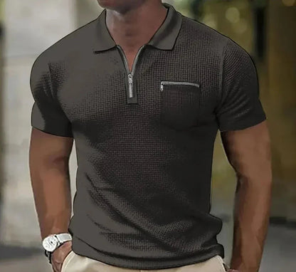 Polohemd | Kurzarm | Umlegekragen | Polohemd mit halbem Reißverschluss | Herrenhemd-Schwarz-S-Chaps Herrenmode