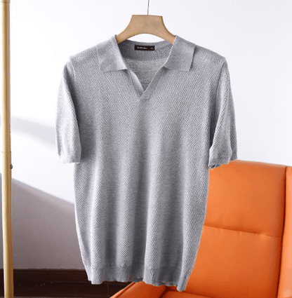 Polohemd | Kurzarm | V-Ausschnitt | Polo T-Shirt | Herrenshirt-Grau-S-Chaps Herrenmode