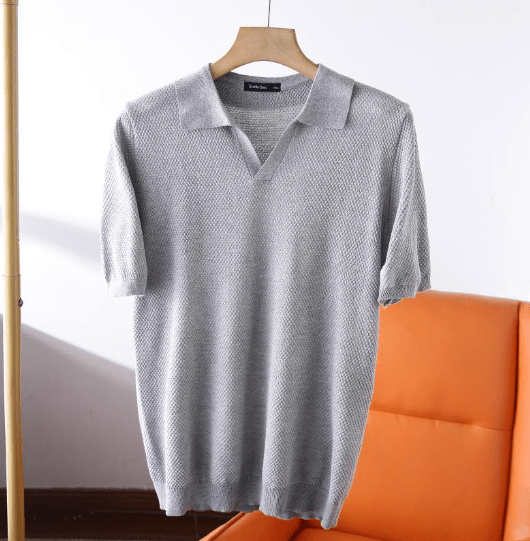 Polohemd | Kurzarm | V-Ausschnitt | Polo T-Shirt | Herrenshirt-Grau-S-Chaps Herrenmode