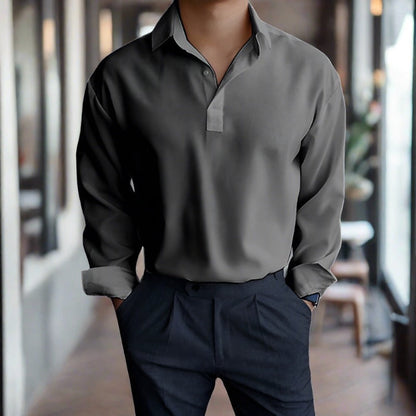 Polohemd – Leichtes Polohemd mit Kragen und langen Ärmeln für Herren-Grau-S-Chaps Herrenmode