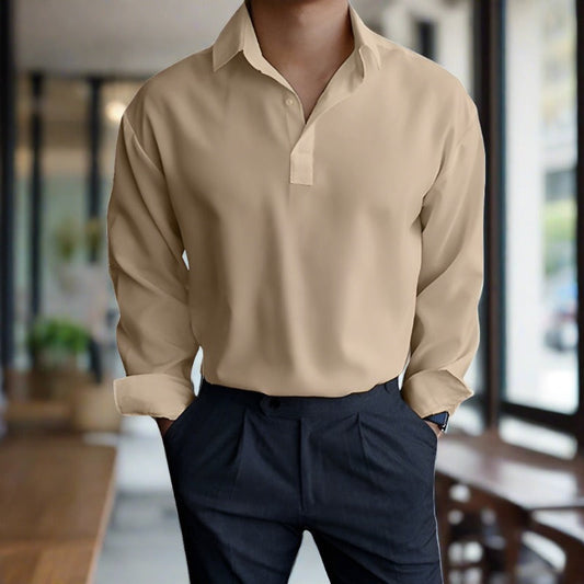 Polohemd – Leichtes Polohemd mit Kragen und langen Ärmeln für Herren-Khaki-S-Chaps Herrenmode