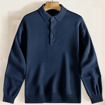 Polohemd | Mit Kragen | Langarm | Polopullover | Herrenpullover-Navy Blue-XS-Chaps Herrenmode