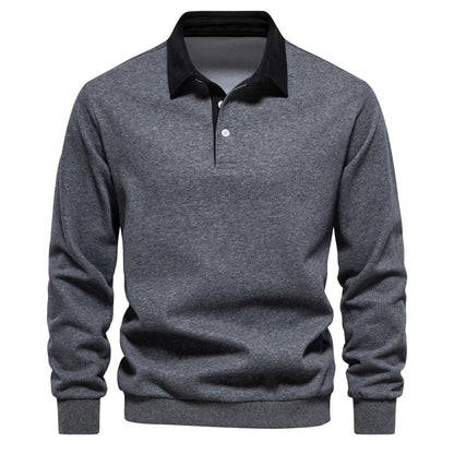 Polohemd - Pullover - Langarm - Polopullover - Herrenbekleidung-Grau-S-Chaps Herrenmode
