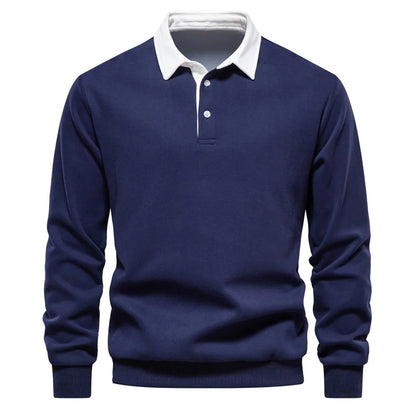 Polohemd - Pullover - Langarm - Polopullover - Herrenbekleidung-Marineblau-S-Chaps Herrenmode