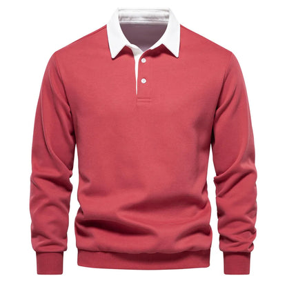 Polohemd - Pullover - Langarm - Polopullover - Herrenbekleidung-Rot-S-Chaps Herrenmode