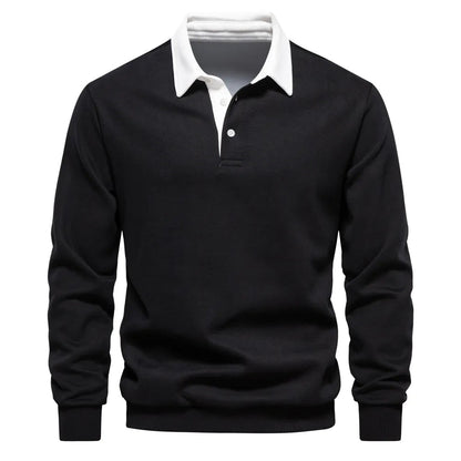 Polohemd - Pullover - Langarm - Polopullover - Herrenbekleidung-Schwarz-S-Chaps Herrenmode