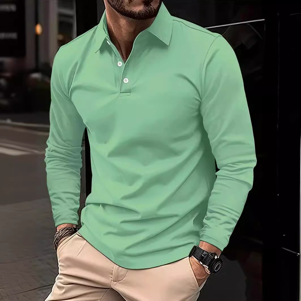 Polohemd - Quarter Button-Up - Kragen - Langarm-Polo - Herrenbekleidung-Grün-S-Chaps Herrenmode