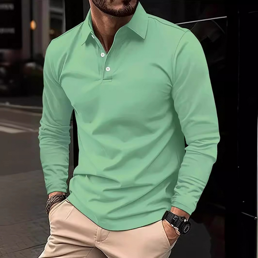 Polohemd - Quarter Button-Up - Kragen - Langarm-Polo - Herrenbekleidung-Grün-S-Chaps Herrenmode