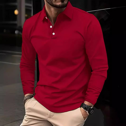 Polohemd - Quarter Button-Up - Kragen - Langarm-Polo - Herrenbekleidung-Rot-S-Chaps Herrenmode