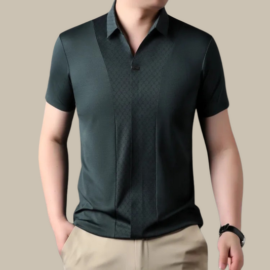 Polohemd | V-Ausschnitt | Kurzarm | Polo-T-Shirt | Polohemd ohne Knöpfe-Dunkelgrün-M-Chaps Herrenmode