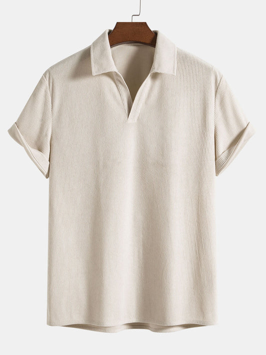 Polohemd ohne Knöpfe | V-Ausschnitt | Kurzarm | Polohemden | Herrenhemden-Beige-S-Chaps Herrenmode