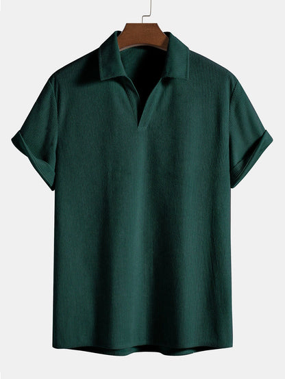 Polohemd ohne Knöpfe | V-Ausschnitt | Kurzarm | Polohemden | Herrenhemden-Dunkelgrün-S-Chaps Herrenmode