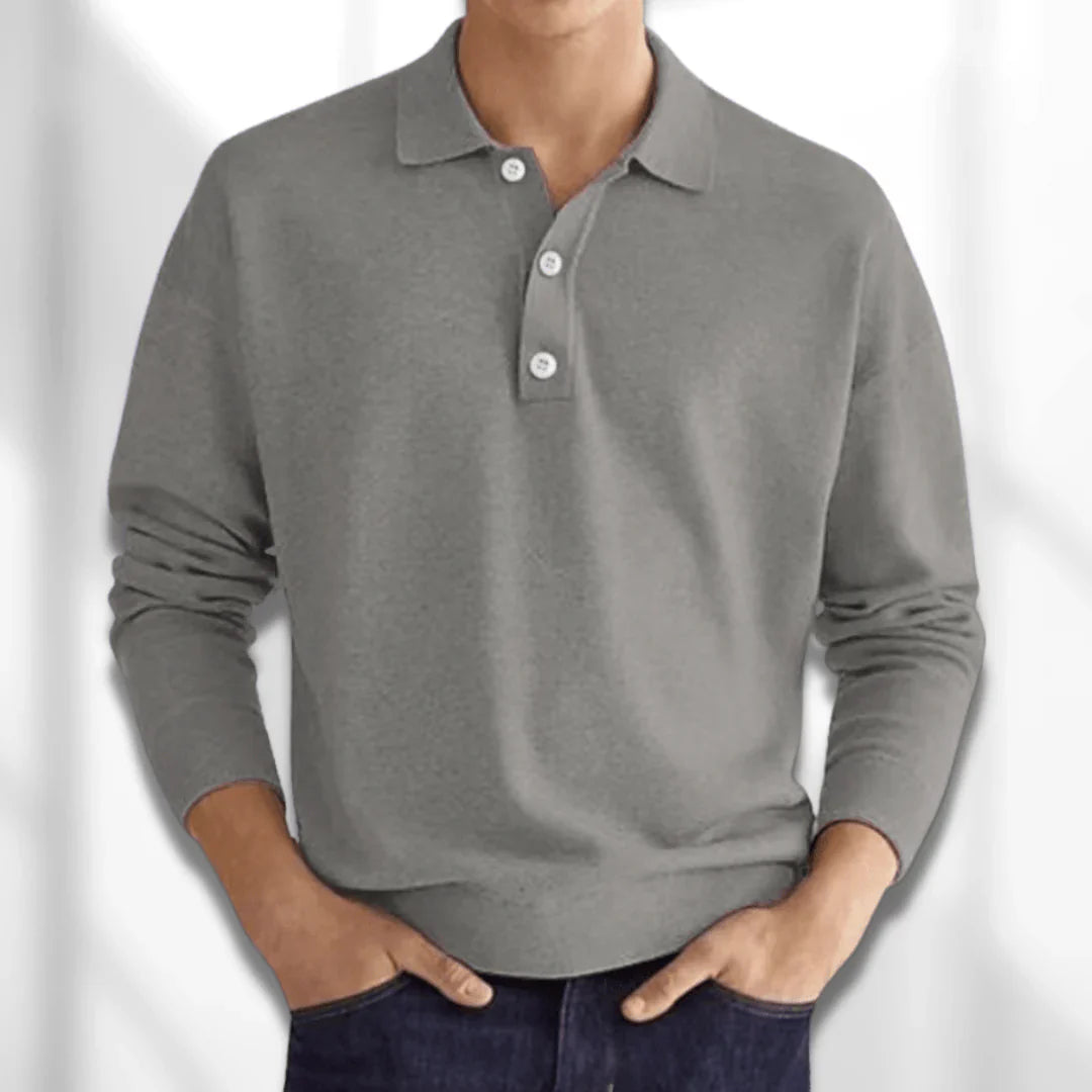 Polopullover | Kragen | Langarm | Poloshirt | Herrenbekleidung-Grau-S-Chaps Herrenmode