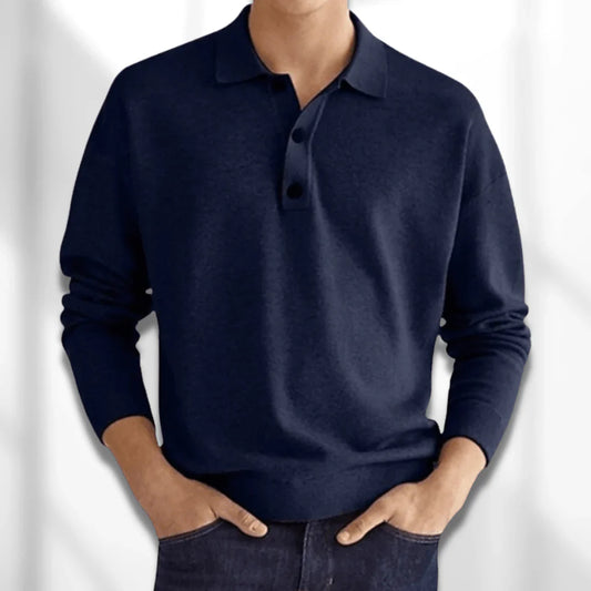 Polopullover | Kragen | Langarm | Poloshirt | Herrenbekleidung-Marineblau-S-Chaps Herrenmode