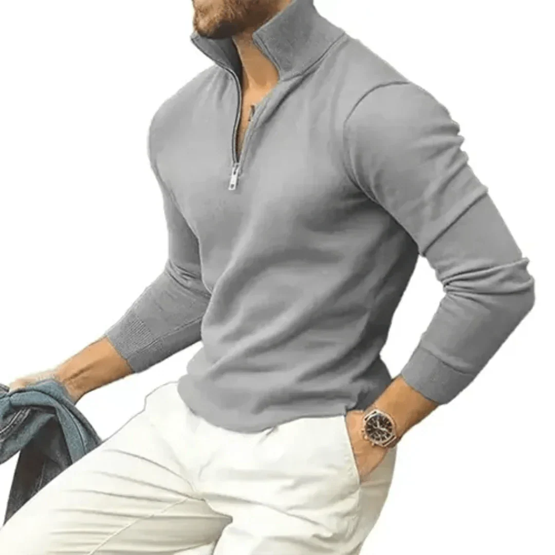 Polopullover | Langarm | Pullover | Quarter Zip Pullover | Herren Quarter Zip Pullover-Grau-S-Chaps Herrenmode