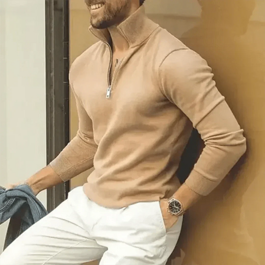 Polopullover | Langarm | Pullover | Quarter Zip Pullover | Herren Quarter Zip Pullover-Khaki-S-Chaps Herrenmode