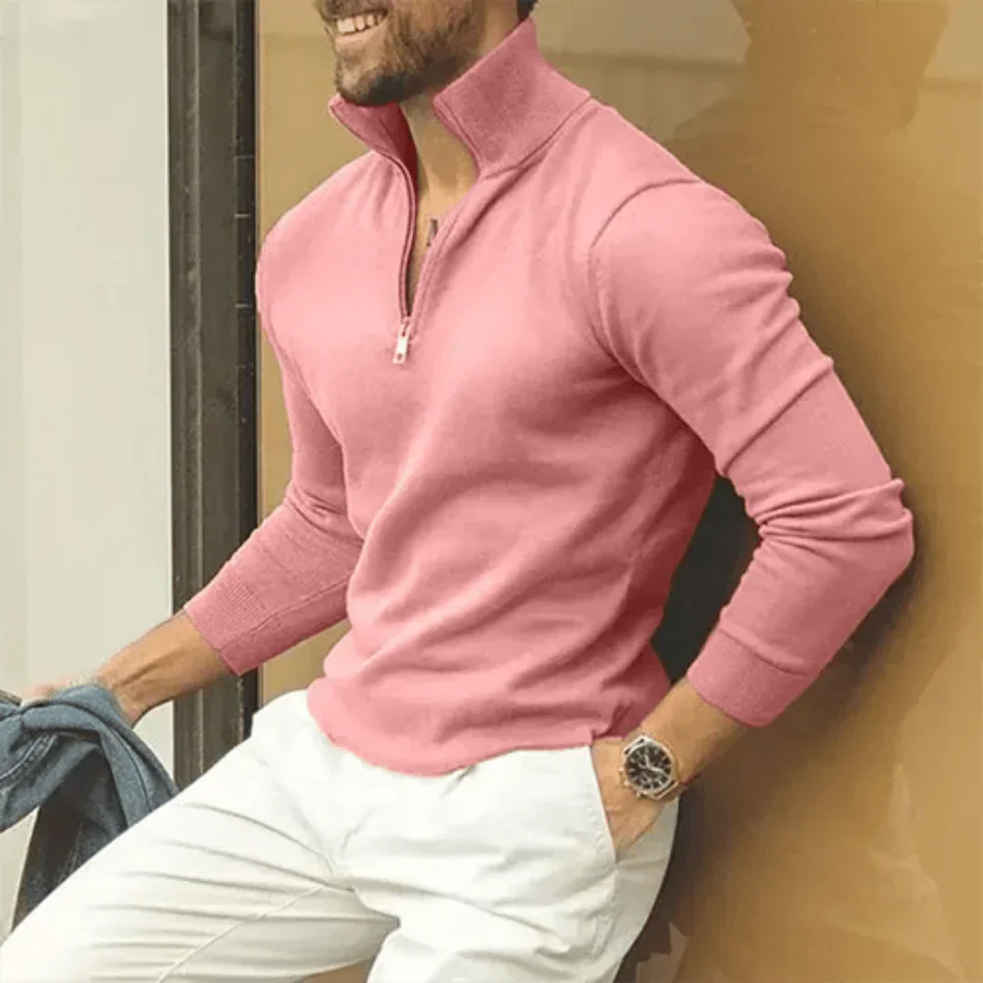 Polopullover | Langarm | Pullover | Quarter Zip Pullover | Herren Quarter Zip Pullover-Rosa-S-Chaps Herrenmode