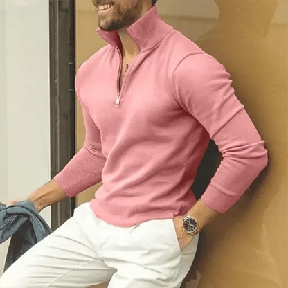 Polopullover | Langarm | Pullover | Quarter Zip Pullover | Herren Quarter Zip Pullover-Rosa-S-Chaps Herrenmode