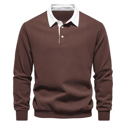 Polopullover - Langarm - Quarter Button-Up - Polopullover - Polohemden für Männer-Braun-S-Chaps Herrenmode