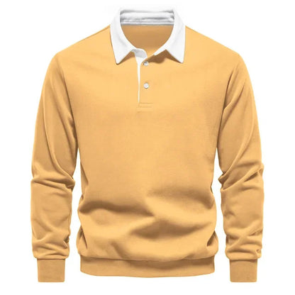 Polopullover - Langarm - Quarter Button-Up - Polopullover - Polohemden für Männer-Gelb-S-Chaps Herrenmode