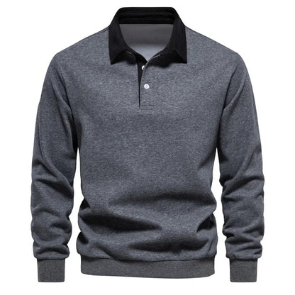 Polopullover - Langarm - Quarter Button-Up - Polopullover - Polohemden für Männer-Grau-S-Chaps Herrenmode