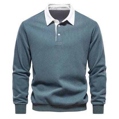 Polopullover - Langarm - Quarter Button-Up - Polopullover - Polohemden für Männer-Grün-S-Chaps Herrenmode