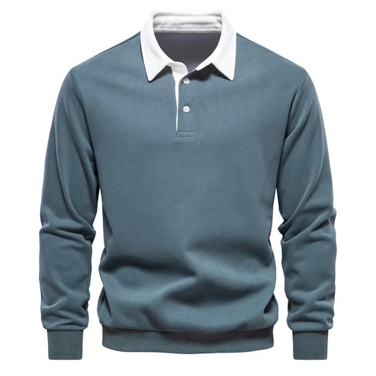 Polopullover - Langarm - Quarter Button-Up - Polopullover - Polohemden für Männer-Grün-S-Chaps Herrenmode