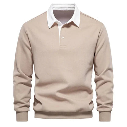 Polopullover - Langarm - Quarter Button-Up - Polopullover - Polohemden für Männer-Khaki-S-Chaps Herrenmode