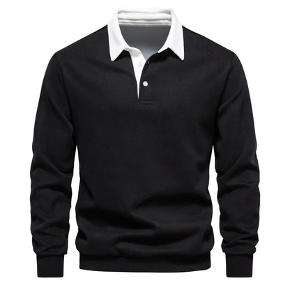 Polopullover - Langarm - Quarter Button-Up - Polopullover - Polohemden für Männer-Schwarz-S-Chaps Herrenmode