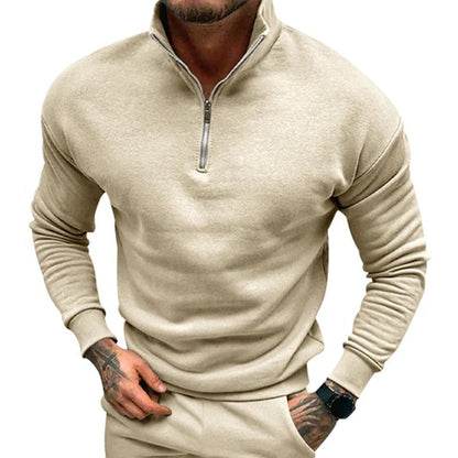 Polopullover | Lässig | Langarm | Sweatshirt mit halbem Reißverschluss | Herrenpullover mit viertel Reißverschluss-Aprikose-S-Chaps Herrenmode