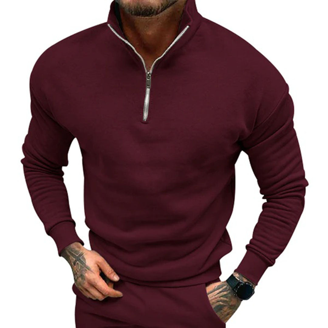 Polopullover | Lässig | Langarm | Sweatshirt mit halbem Reißverschluss | Herrenpullover mit viertel Reißverschluss-Burgunderrot-S-Chaps Herrenmode