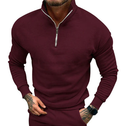 Polopullover | Lässig | Langarm | Sweatshirt mit halbem Reißverschluss | Herrenpullover mit viertel Reißverschluss-Burgunderrot-S-Chaps Herrenmode