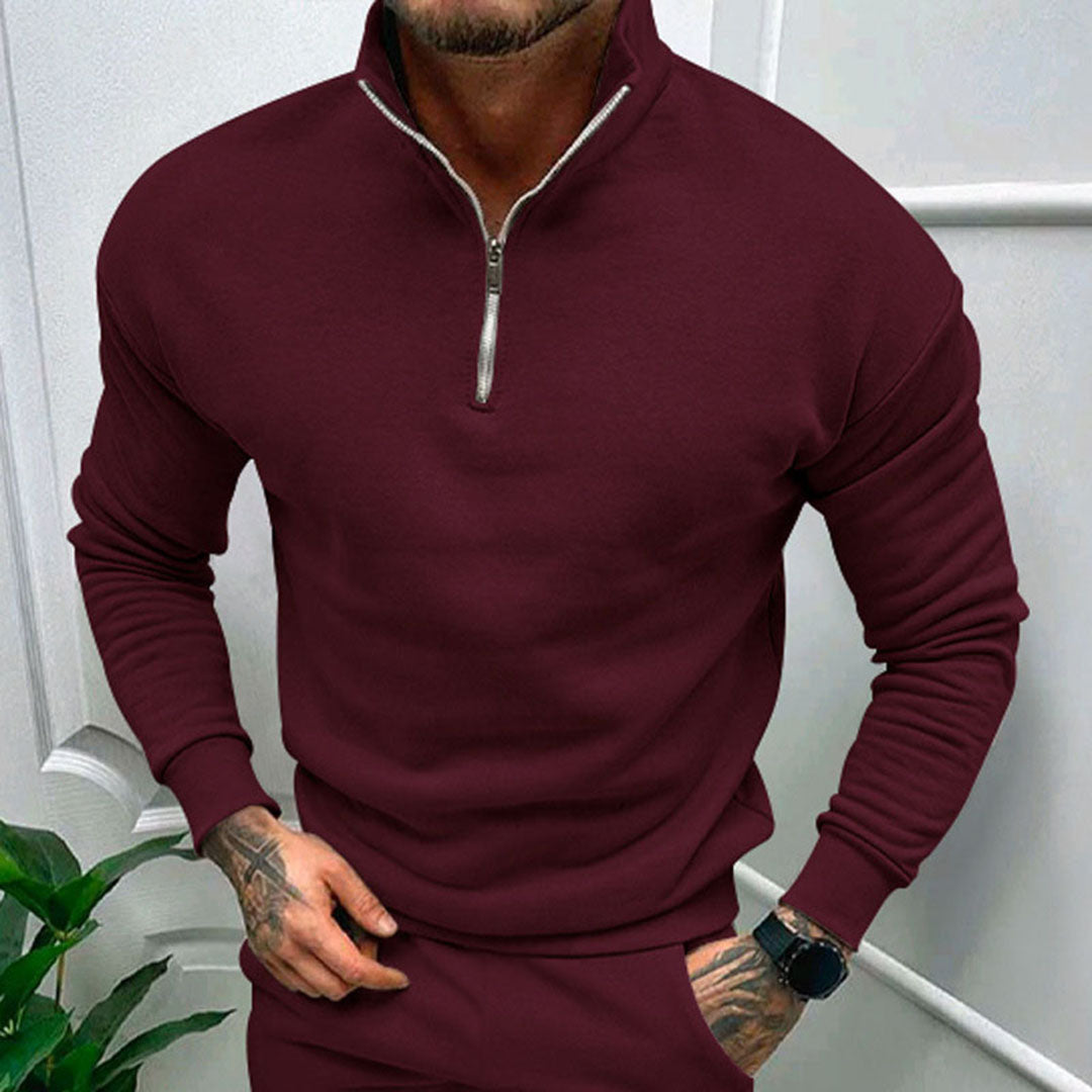 Polopullover | Lässig | Langarm | Sweatshirt mit halbem Reißverschluss | Herrenpullover mit viertel Reißverschluss-Chaps Herrenmode
