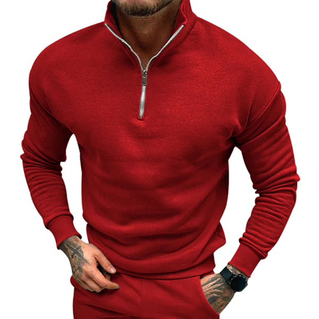 Polopullover | Lässig | Langarm | Sweatshirt mit halbem Reißverschluss | Herrenpullover mit viertel Reißverschluss-Rot-S-Chaps Herrenmode