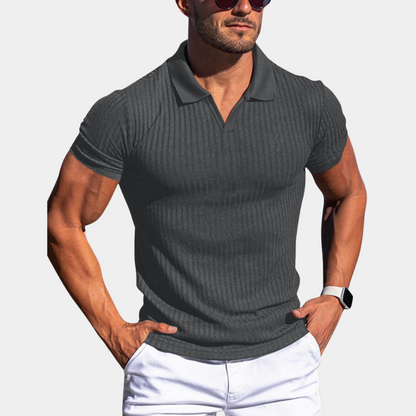 Poloshirt | Mit Kragen | Gerippt | Polo-T-Shirt | Herrenbekleidung-Dunkelgrau-S-Chaps Herrenmode