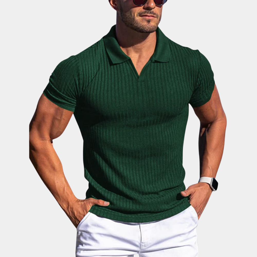 Poloshirt | Mit Kragen | Gerippt | Polo-T-Shirt | Herrenbekleidung-Grün-S-Chaps Herrenmode