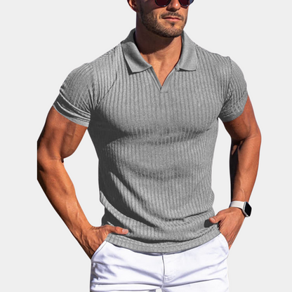 Poloshirt | Mit Kragen | Gerippt | Polo-T-Shirt | Herrenbekleidung-Hellgrau-S-Chaps Herrenmode