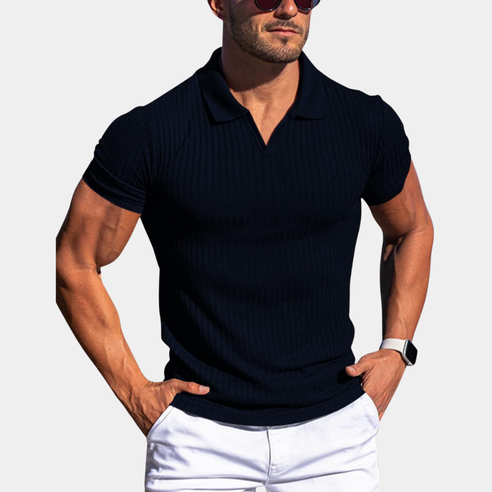 Poloshirt | Mit Kragen | Gerippt | Polo-T-Shirt | Herrenbekleidung-Schwarz-S-Chaps Herrenmode